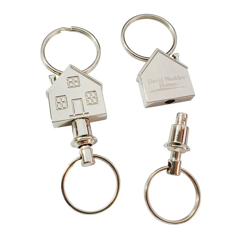 promotional keyring metal key holder ring silver engraved house shaped keychain key chain