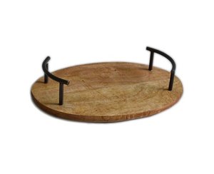 Bandeja de madera redonda con asas de Metal - Product Image 6