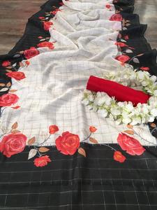 Sari − sarar en polycoton doux, 2 pièces, avec bordure en lin, à bas prix - Product Image 6