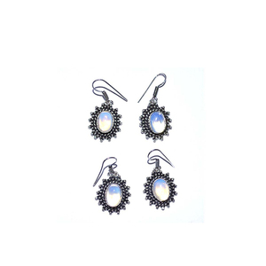 Unisex Classic Style Gemstone Flower <b>Opal</b> Stone <b>Earrings</b> Agate Main Stone for Anniversaries Fashionable Charm Design - Product Image 1
