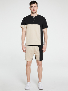 ชุดวอร์มแขนสั้นสำหรับผู้ชาย,ชุดวอร์มออกแบบลายบล็อกสีสำหรับฤดูร้อน - Product Image 3