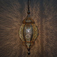 Lampe suspendue marocaine classique Antique/Or/Noir (Longueur 22cm, Largeur 22cm, Hauteur 54cm)