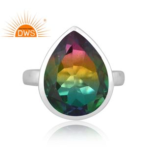 ล่าสุดดีไซน์เนอร์925เงินสเตอร์ลิงธรรมชาติแบบคู่จากแตงโมอัญมณีควอตซ์แหวนวางซ้อนกันได้ - Product Image 2