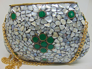 Ethnic Clutch <b>Vintage</b> Bag Handmade Metal Bag Mosaic Stone Purse Shell Bag Hand Clutch <b>Handbag</b> for Women From Clutches - Product Image 3