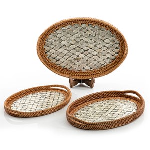 Bandeja de mimbre con forma ovalada para mesa de centro, bandeja de mimbre con perlas naturales, hecha a mano, diseño personalizado, venta al por mayor de Vietnam - Product Image 4