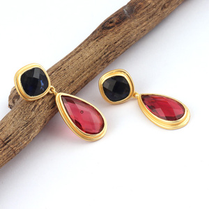 Dernière vente en gros mode facettes bleu Iolite Quartz & Red Quartz boucles d'oreilles en forme de larme chic plaqué or jaune boucle d'oreille pendante - Product Image 3
