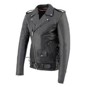 Blouson de moto en cuir véritable, classique d'équitation, pour hommes et femmes, - Product Image 2