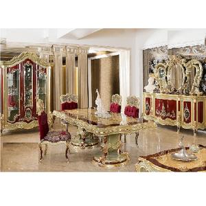 Royal Style Golden Finish Dining Table Set Trending High Gloss Dining Room Furniture Classical Wooden Dining Room Furniture - Product Image 1