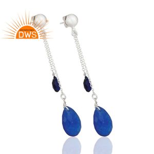 Gema de corindón Azul zafiro, proveedor de joyería, cadena de plata de ley 925 sólida, Pendientes colgantes, joyería al por mayor - Product Image 2