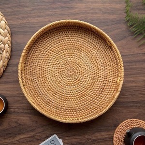 Bandeja de mimbre redonda, duradera, con mango - Product Image 4