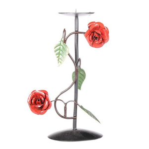 ROSE <b>RED</b> FLOWER WITH GREEN LEAF <b>CANDLE</b> HOLDER By BRASSWORLD INDIA - Product Image 1