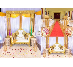 Colonnes de scène dorées élégantes décoration de scène de mariage indien chic décoration de scène mariage célébration réception décoration de scène - Product Image 1