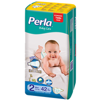 Lot de deux couches jetables PERLA pour bébé avec surface sèche en tissu non tissé, absorption, protection anti-fuites, motif imprimé, certifiées ISO/GMP
