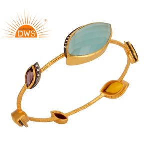 Brazalete de múltiples piedras preciosas para mujer, brazalete de Latón chapado en oro de 18k, joyería al por mayor - Product Image 3