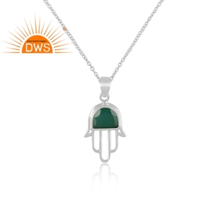 Trendy <b>Top</b> Selling Sterling Fine <b>Silver</b> Pendant Necklace Green Onyx Gemstone Necklace Supplier For Women Gift For Her - Product Image 1