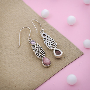 La mejor combinación de piedras preciosas de Rodocrosita y amatista, Pendientes colgantes de gota de Plata de Ley 925, proveedor de joyería - Product Image 2