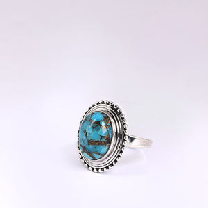 Bague en argent sterling 925 avec pierres précieuses ovales Cab Turquoise Bague à la mode classique plaquée rhodium pour cadeau de mariage ou fêtes. - Product Image 2