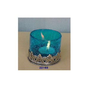 Vente en gros d'usine Nouveau design personnalisé Verre décoratif bleu ciel et votive en laiton - Product Image 1