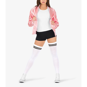 Chaqueta Varsity Negra de Satén para Mujer, Manga Larga, Cierre de Cremallera, Cuello Camisero, Ribete en Contraste, Ropa de Otoño - Product Image 5