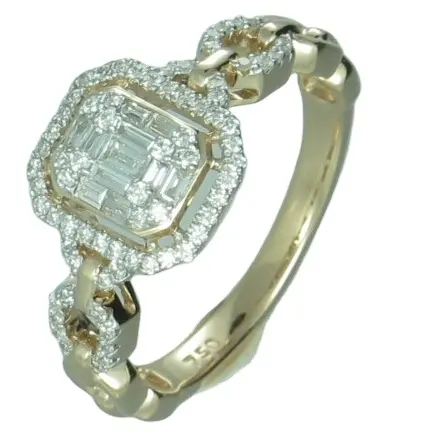 194105 vendita calda fantasia esclusivo solitario anelli 18 carati in oro rosa tondo Baguette taglio diamante fidanzamento e anello per feste