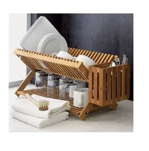 Bambu katlanır katlanabilir bulaşık kurutma rafı ahşap tabak süzgeç kurutma eşyaları ve yemekleri (Ms. Kumlu 0084587176063)