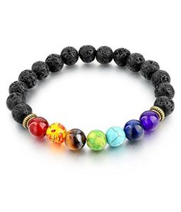 Joyería 7 Chakra Pulsera de piedra de lava Cuentas volcánicas negras naturales para hombres y mujeres Energía curativa y equilibrio - Product Image 1