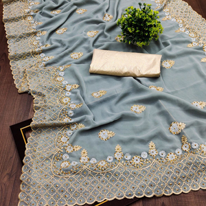 Les plus belles tenues de fête Saree en filet à broderie lourde avec chemisier Vêtements pour femmes indiennes Vente en gros à bas prix Surat Apparelgarment - Product Image 1