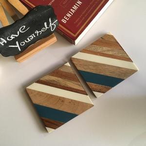 Juego de 4 posavasos de resina de madera hechos a mano, diseño de patrón de línea tejida, soporte de alfombrilla de escritorio multimaterial para té, cerveza, cartón para servir - Product Image 6