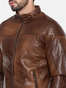 Elegante chaqueta de cuero para hombre [estilo cremallera chaqueta de cuero sólido negro estilo pegado al hombro] por EVERGLOW - Product Image 4