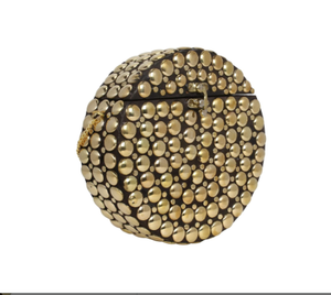 Hot Sell Designer Round Shape Metal Mosaic Clutch <b>Bag</b> Gold <b>Studded</b> One Compartment Detachable Metal Strap - Product Image 6