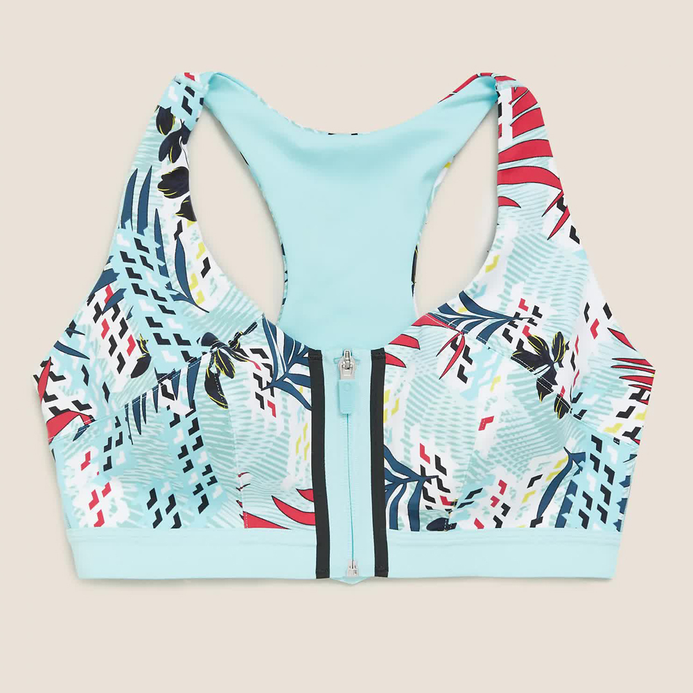 Sublimated printing Design Women's Ladies Front Zip Sports Bra High Quality yoga Fitness Girls Sports Bra