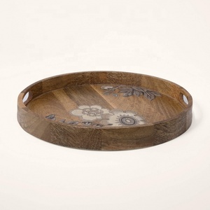 Hand Painted Round mango Wood <b>Tea</b> <b>Trays</b> - Product Image 1