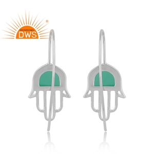 Pendientes de Ónice Verde, Diseño Hamsa, Plata de Ley 925, Pendientes Largos con Gancho, Joyería al por Mayor, Colección Clásica - Product Image 3