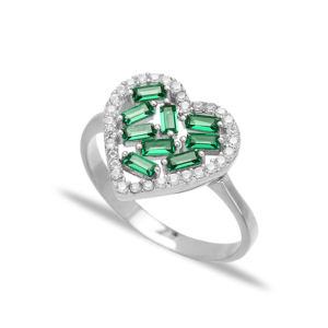 หัวใจออกแบบมรกตเหลี่ยมแหวนตุรกีทำด้วยมือขายส่ง925เครื่องประดับเงินสเตอร์ลิง - Product Image 1