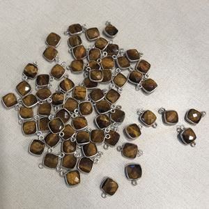 Lot de 10 pierres précieuses œil de tigre, connecteur de lunette en argent pour coussin, pour fabrication de bijoux tendance, 8mm - Product Image 1