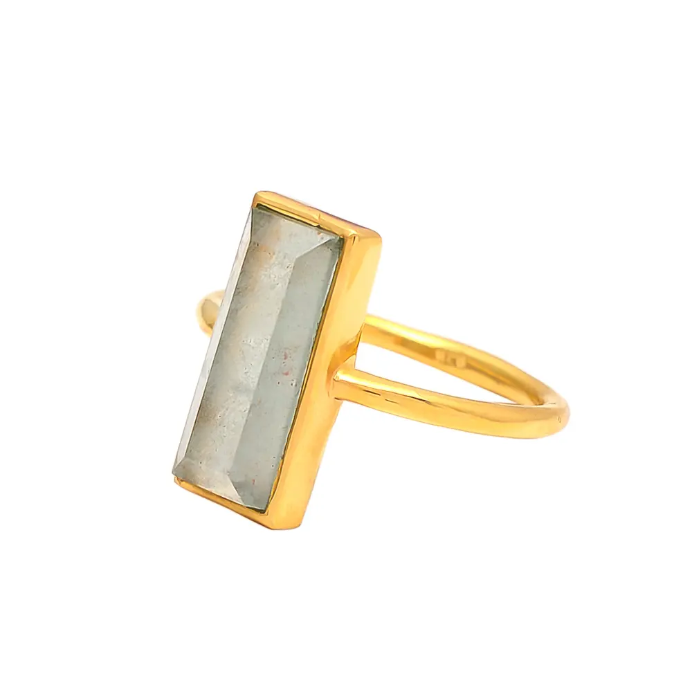 Aquamarine Designer Aquamarine Sterling Silver Gold Plated Faceted Gemstone Rings