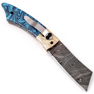 Custom Damascus Steel <b>Folding</b> Pocket <b>Knife</b> Resin Handle, Personalized Name & Logo, Top Quality for Hunting, Camping, Ideal Gift - Product Image 1