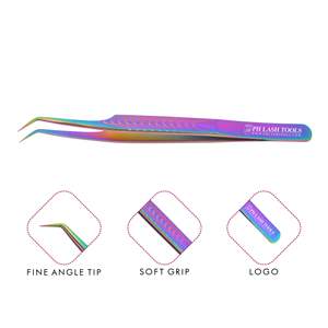 Pinzas de extensión de pestañas profesionales de acero inoxidable, 10mm, 75 grados, multicolor, con agarre antideslizante, Etiqueta Privada - Product Image 1