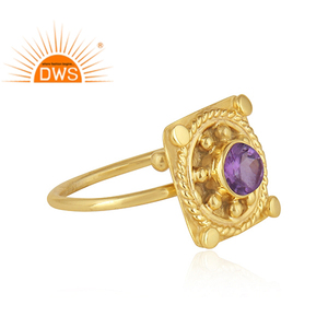 22K chapado en oro diseño vintage plata amatista natural anillo joyería colección clásica - Product Image 2