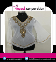 Pull tricoté de haute qualité pour femme, style vintage, avec perles et sequins, appliqués, en georgette unie, col en V, manches longues, pour l'automne, l'hiver et l'été