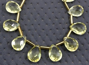 Cuentas de piedras preciosas de cuarzo limón natural, 1 hebra en forma de pera, Briolette facetado para joyería, pulsera, collar, buen Color amarillo - Product Image 2