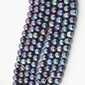 ไข่มุกน้ำจืดน้ำจืดขนาด10มม. ลูกปัดนกยูงสีดำสีขาวไข่มุกชนิดหลวมสำหรับเครื่องประดับขนาด7-8มม. - Product Image 1