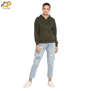 Sweat à capuche pour femmes, en coton uni, Style personnalisable, surdimensionné, avec fermeture éclair, dernière conception 2020 - Product Image 3