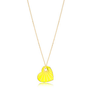Colgante de esmalte amarillo en forma de corazón, joyería de plata de ley 925 turca hecha a mano, moda - Product Image 1