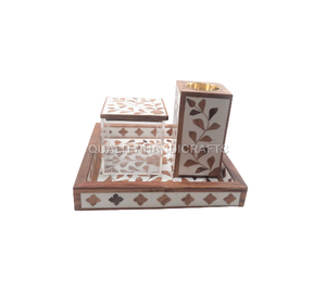 Arabic Ramadan Gift Wood Mother of Pearl Inlay Mubkhar <b>Bakhoor</b> Burner Tray Box Set <b>Oud</b> Burner From India by Quality Handicrafts - Product Image 2