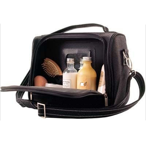 2024 meilleure qualité en cuir PU Mini sac cosmétique couleur noire poignée détachable et réglable fermeture à glissière à prix économique - Product Image 1
