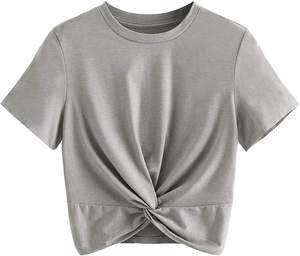 Nouvelle arrivée col rond Gym Crop Top Chemises Spandex de haute qualité tricoté Style décontracté solide impression sur mesure XL Logo Prix de gros - Product Image 5