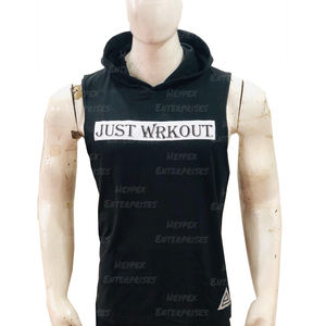 Autumn Season Men's Slim Fit <b>Sleeveless</b> Pullover Hooded Gym Sweatshirt Washed Solid Pattern Workout Wear-Black - Product Image 3