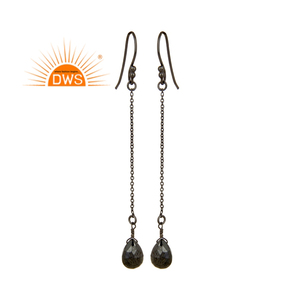 Pyrite Gemstone <b>Earrings</b> Designer Jewelry Black Rhodium Plated Solid <b>Silver</b> 925 <b>Chain</b> Drop <b>Earrings</b> Manufacturer - Product Image 1