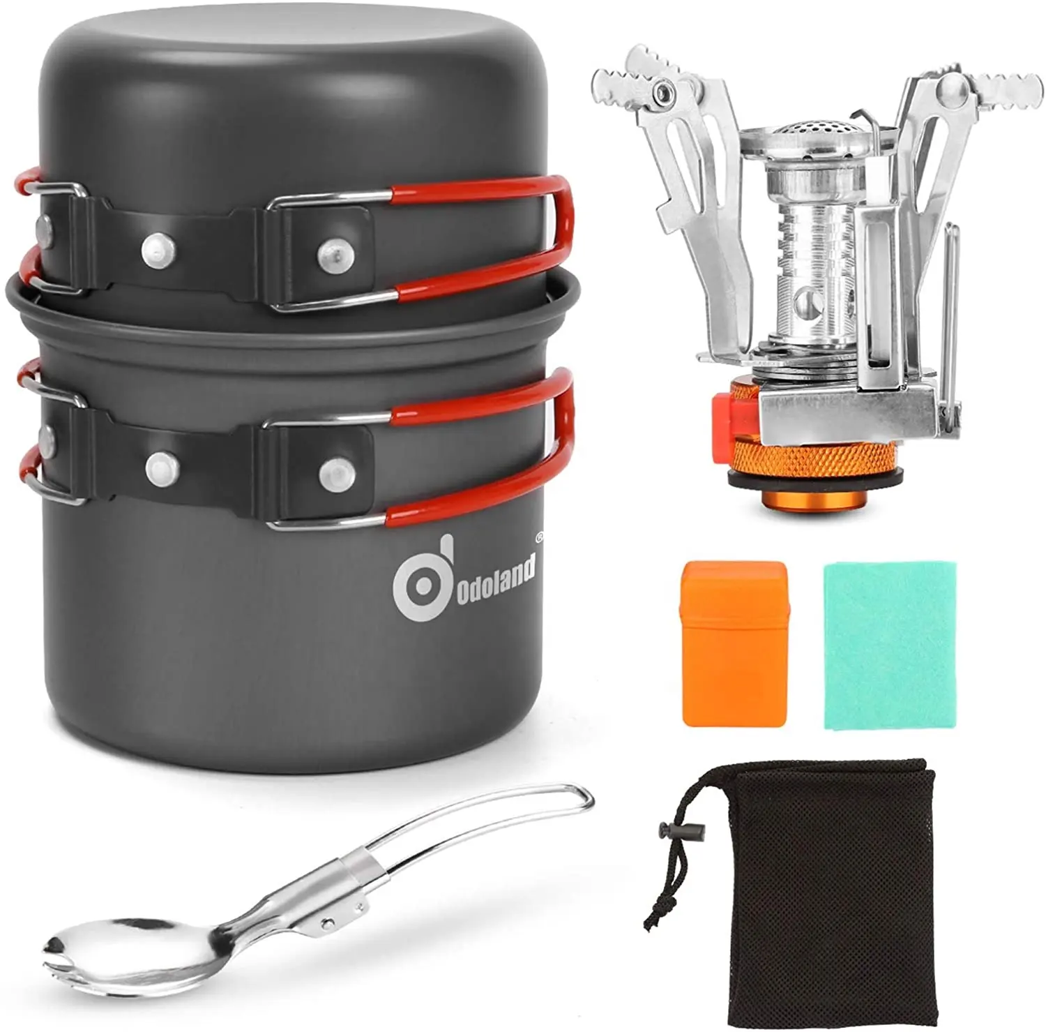 Camping Cookware Mess Kit with Lightweight Pot, Stove, Spork and Carry Mesh Bag, Great for Backpacking Outdoor Camping Hiking